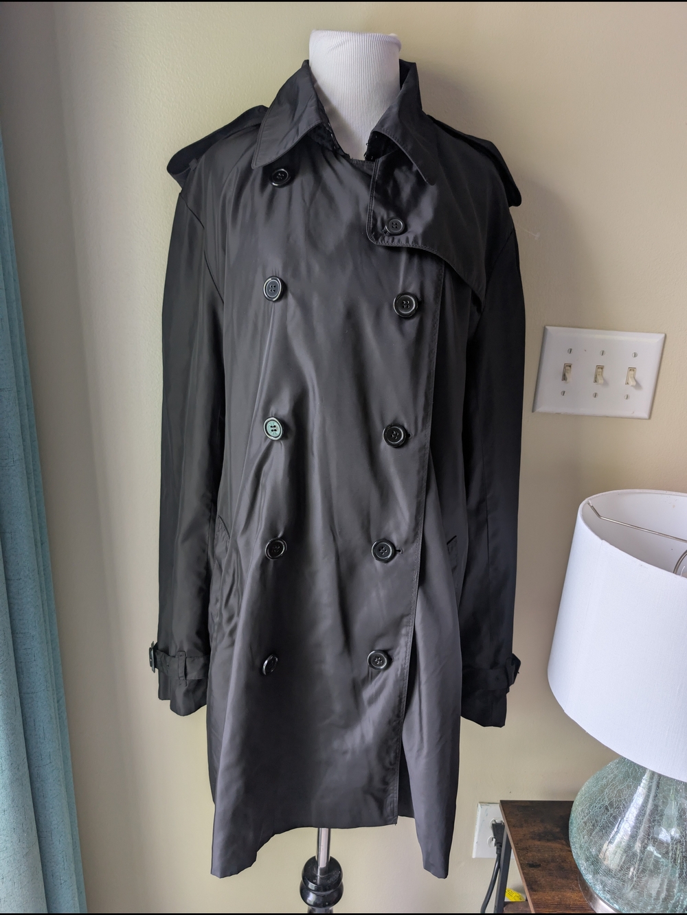 Norma Kamali Black Double-Breasted Trench Coat